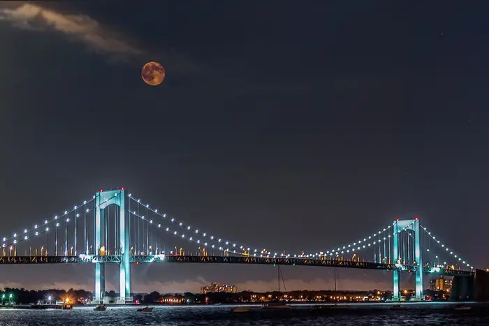 A photo of the supermoon over the Throgs Neck Bridge in 2014